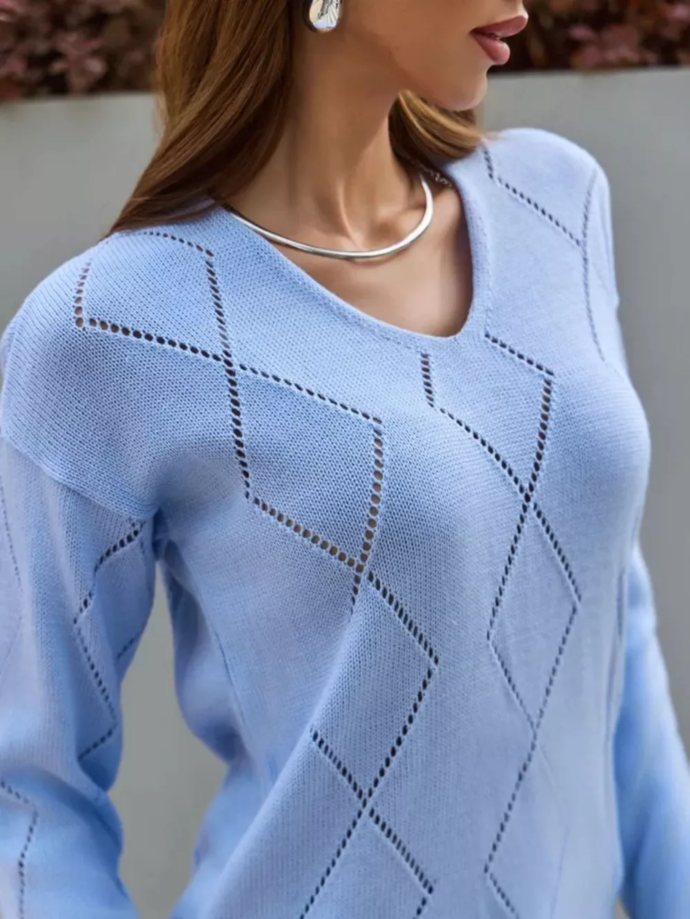 Openwork V-Neck Sweater, image 9