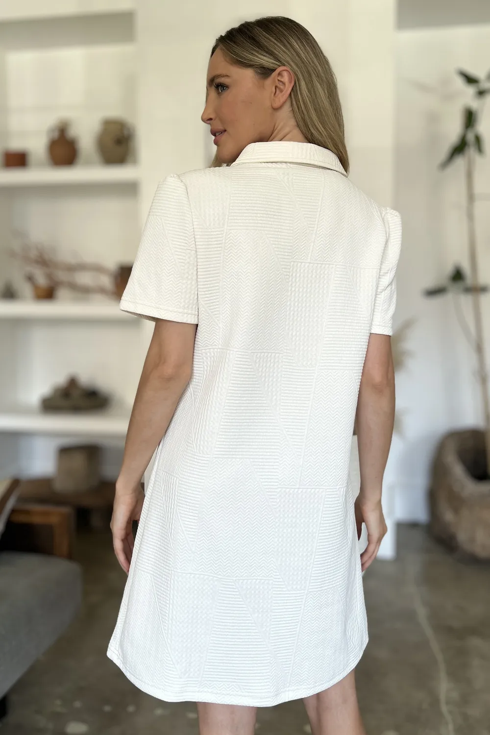 Full Size Texture Short Sleeve Dress, image 21
