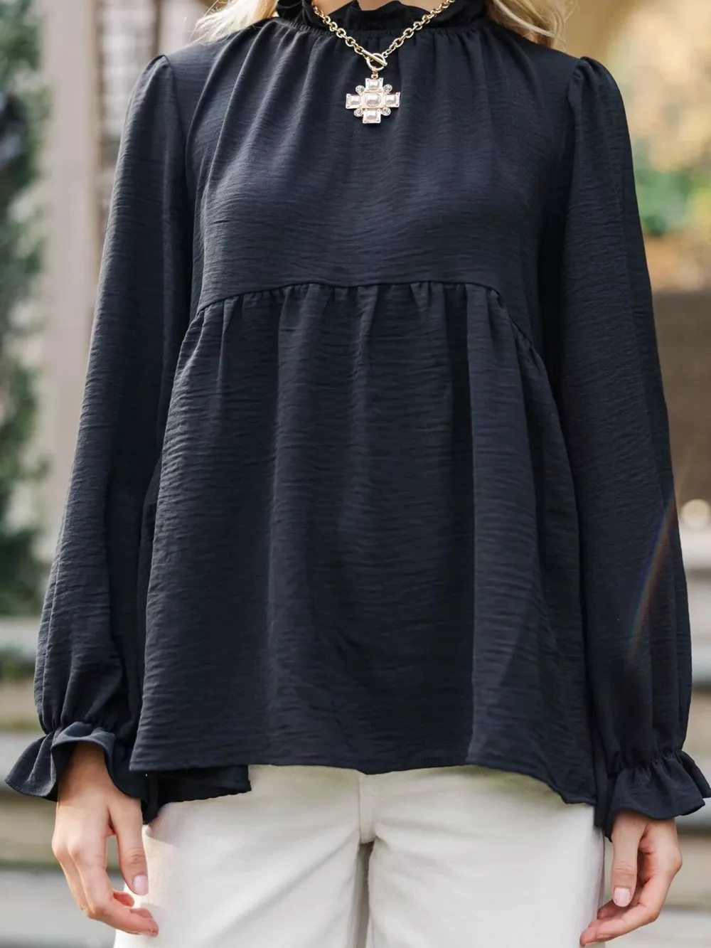 Frill Mock Neck Flounce Sleeve Blouse, image 6