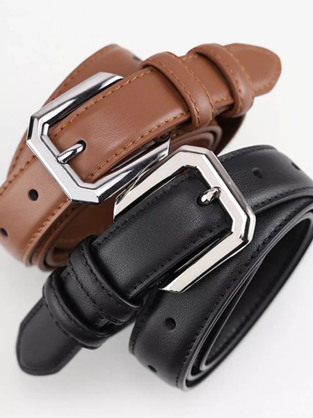 Classic Leather Belt with Silver Buckle, image 2