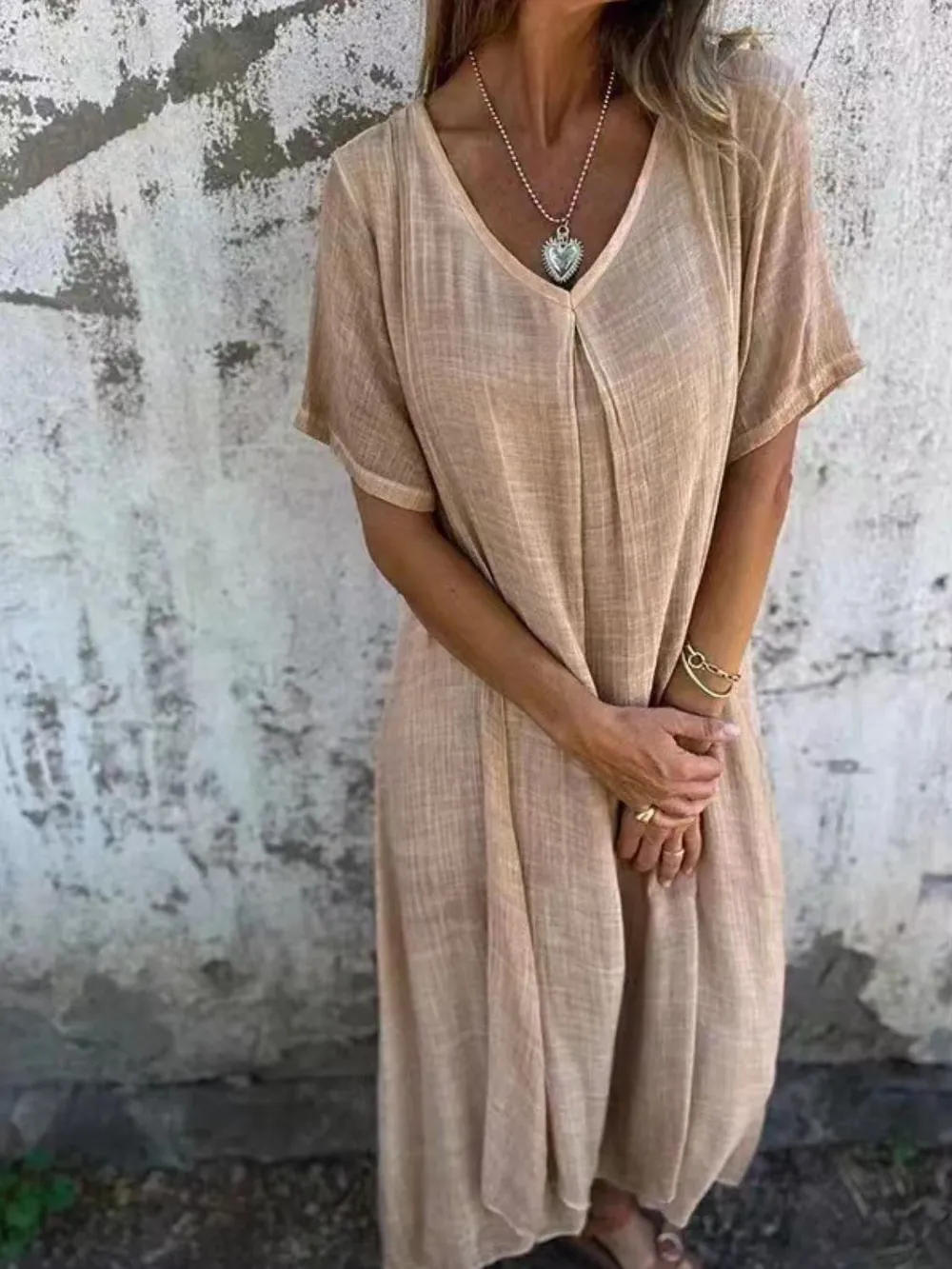 Full Size V-Neck Short Sleeve Midi Dress Plus Size, image 24