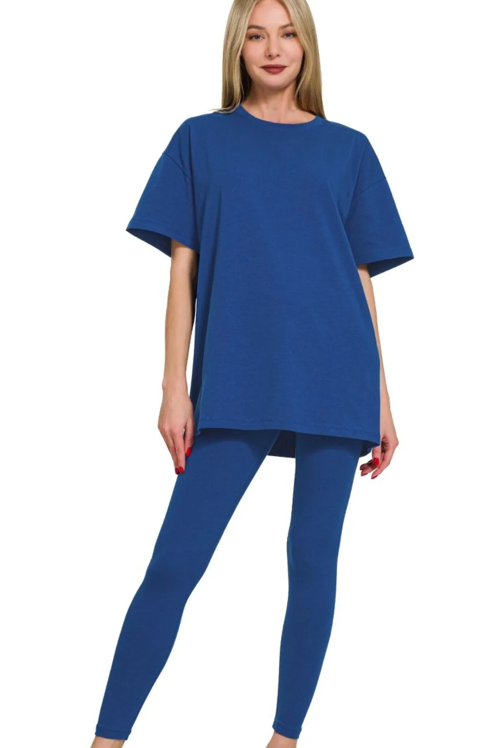 Cotton Round Neck Top & Legging Set
