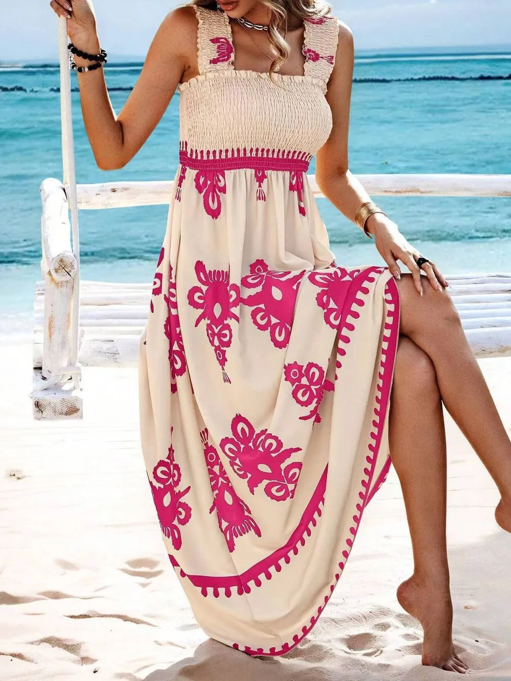 Smocked Printed Wide Strap Maxi Dress, image 27