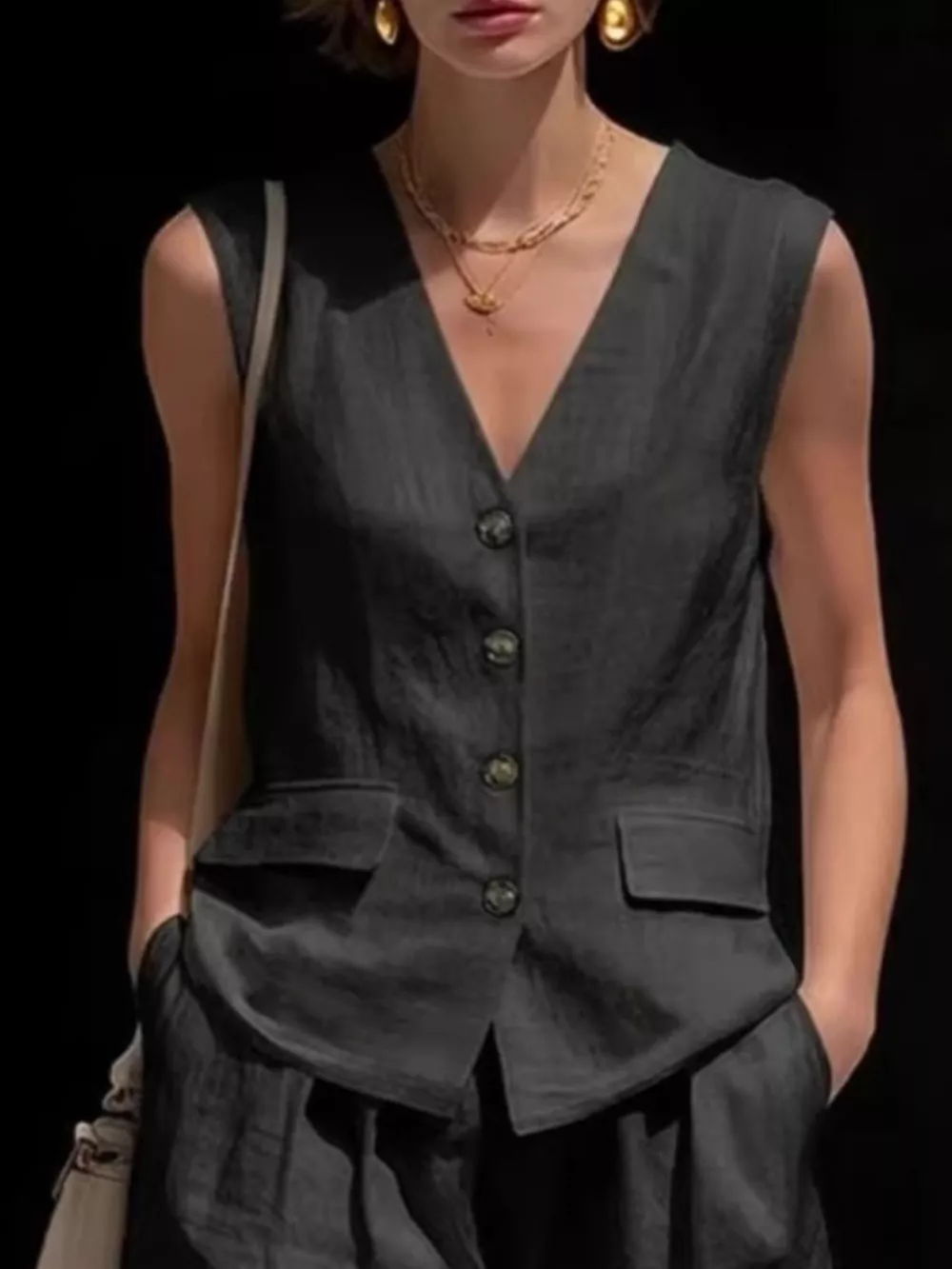Full Size Sleeveless Vest and Shorts Set Plus Size, image 4