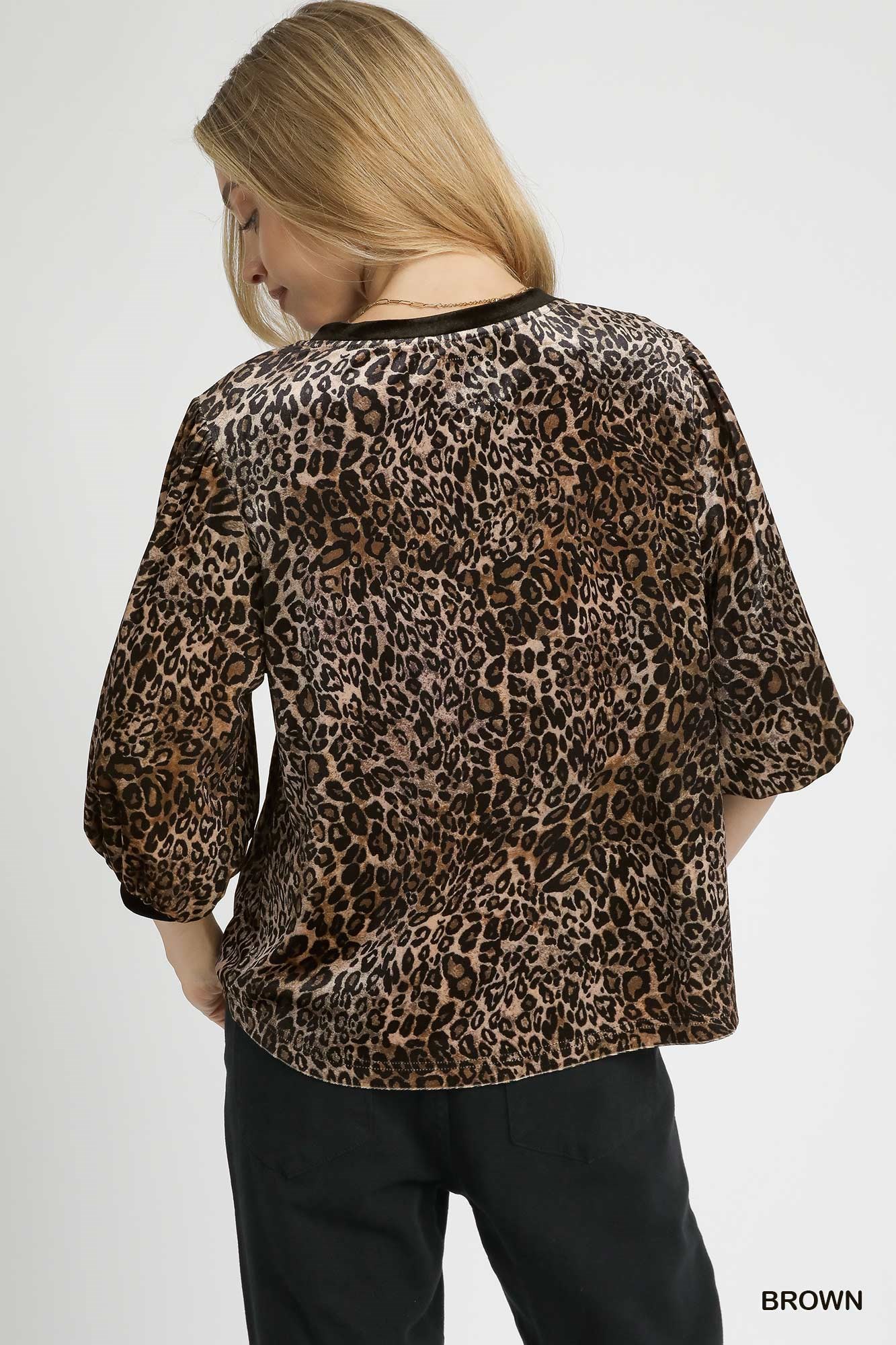 Leopard Round Neck Three-Quarter Sleeve Blouse, image 4