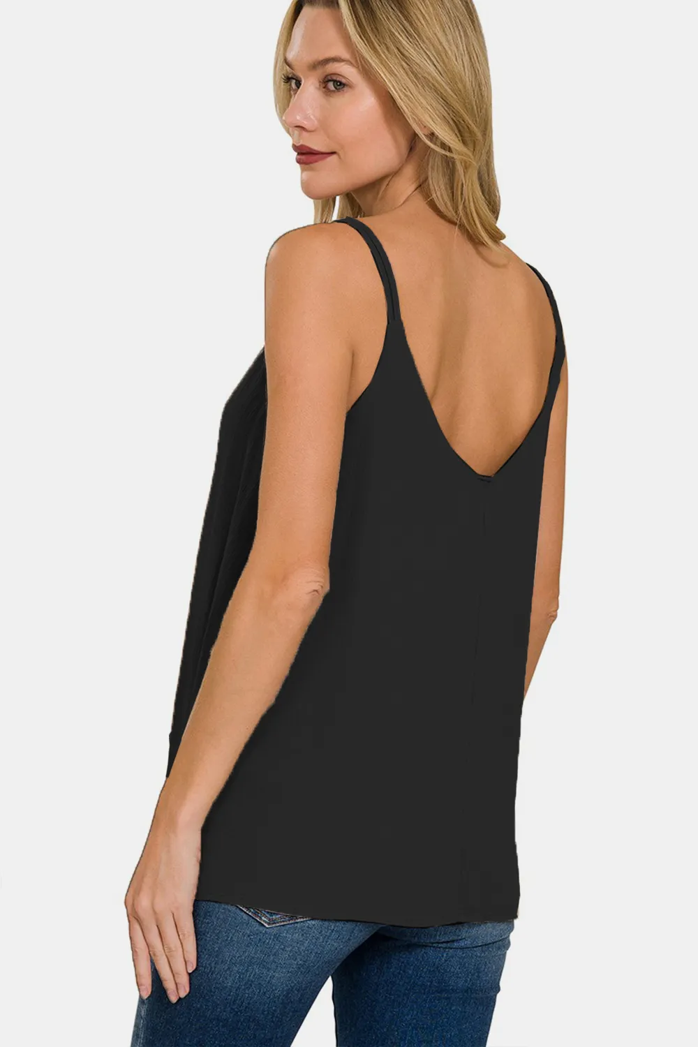 Woven Double Spaghetti Strap V-Neck Cami, image 2