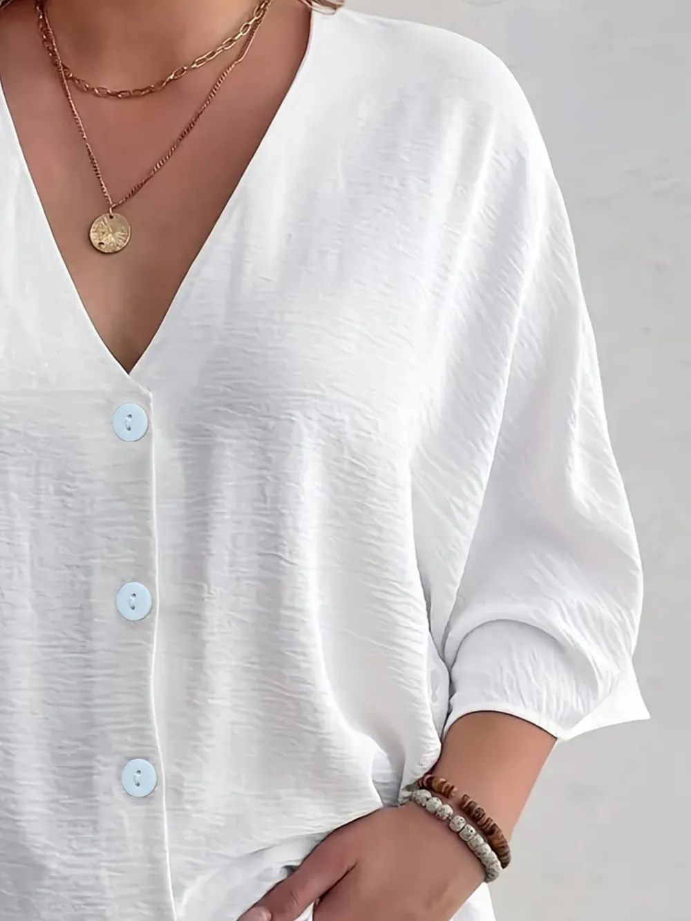 Full Size Casual V-Neck Button Down Relaxed Fit Blouse Plus Size, image 4