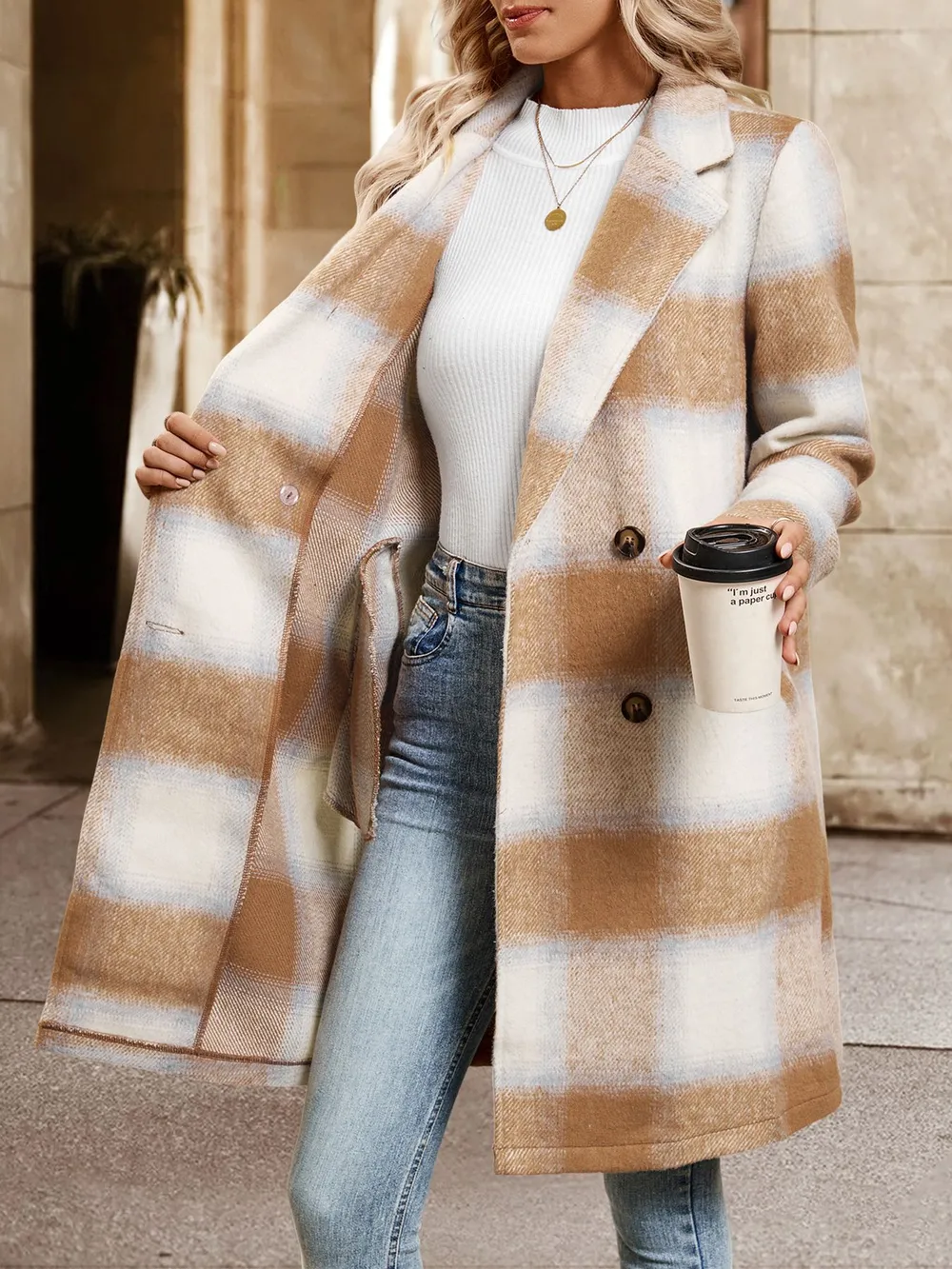 Plaid Wool Blend Longline Jacket, image 9