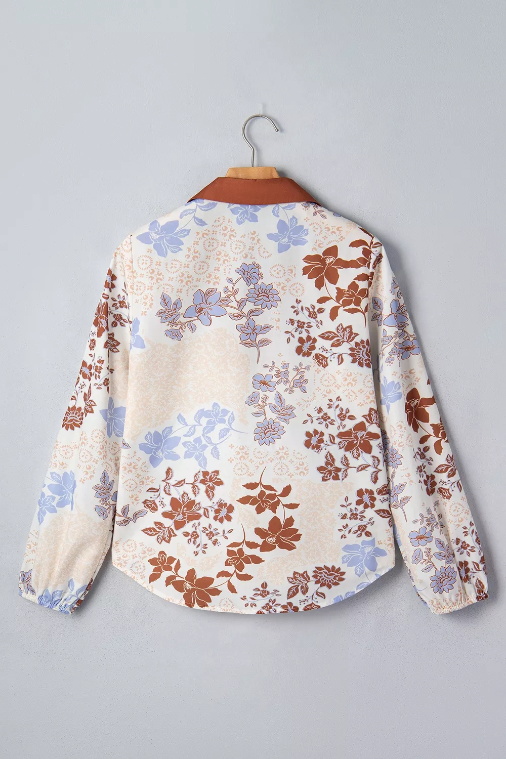 Floral Print Colorblock V Neck Long Sleeve Blouse, image 4