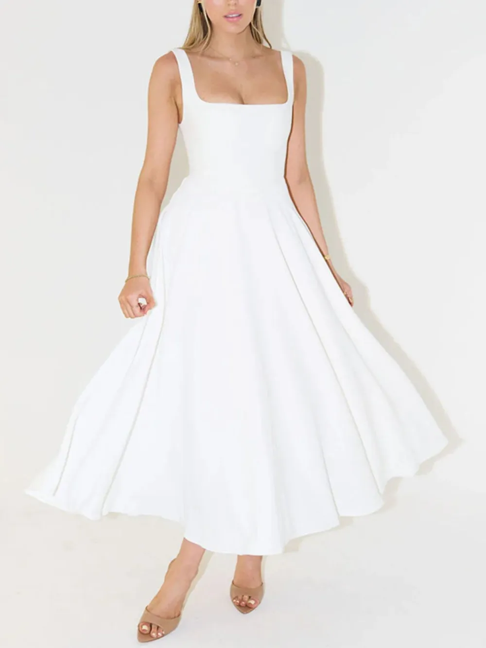 Square Neck Sleeveless Midi Dress, image 10