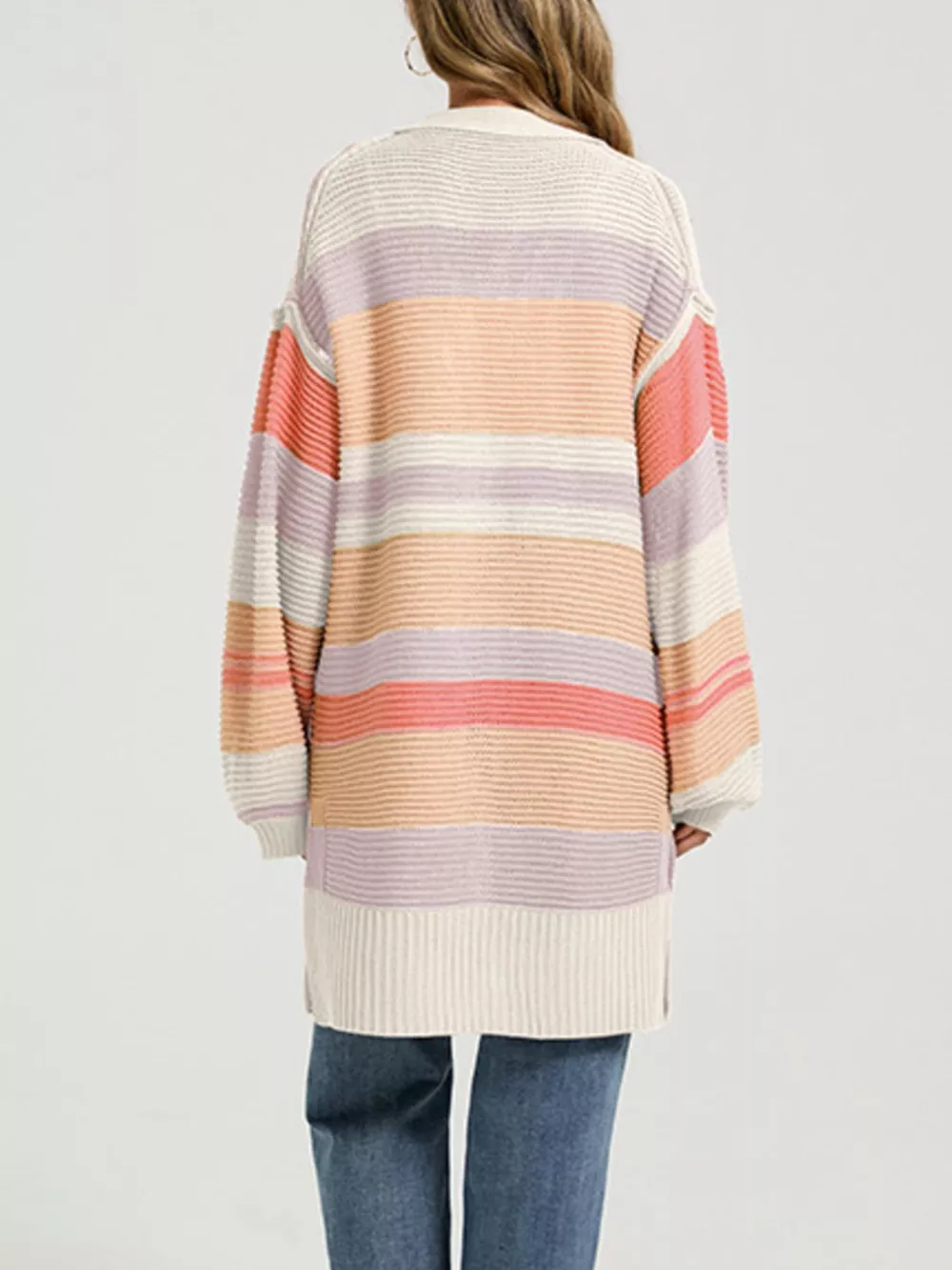Color Block Striped Open Front Cardigan, image 6