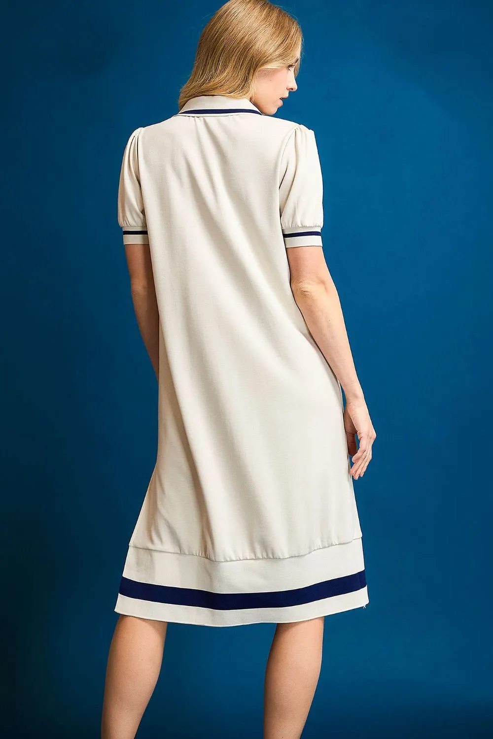Side Slit Contrast Trim Short Sleeve Dress, image 3