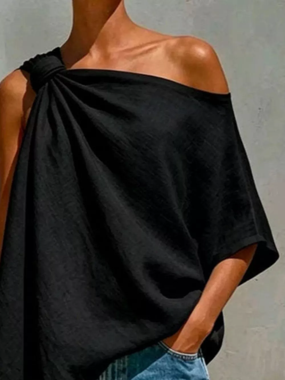 Full Size One-Shoulder Knot Detail Blouse Plus Size, image 9