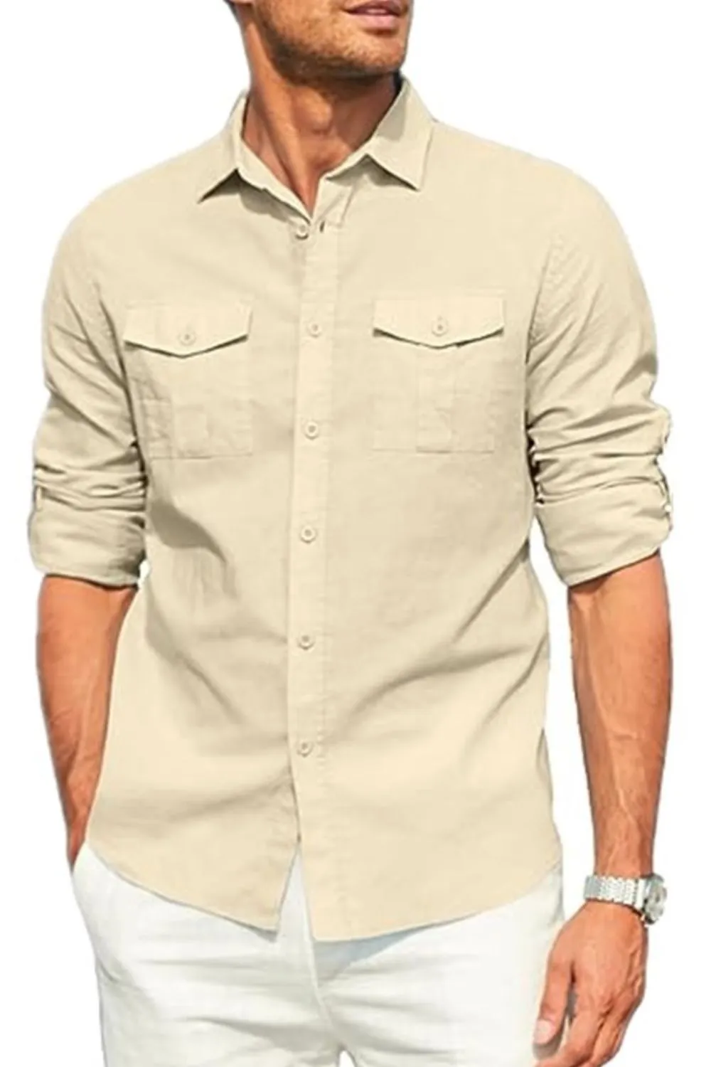 Men's Plus Size Button Down Collared Neck Long Sleeve Shirt, image 12