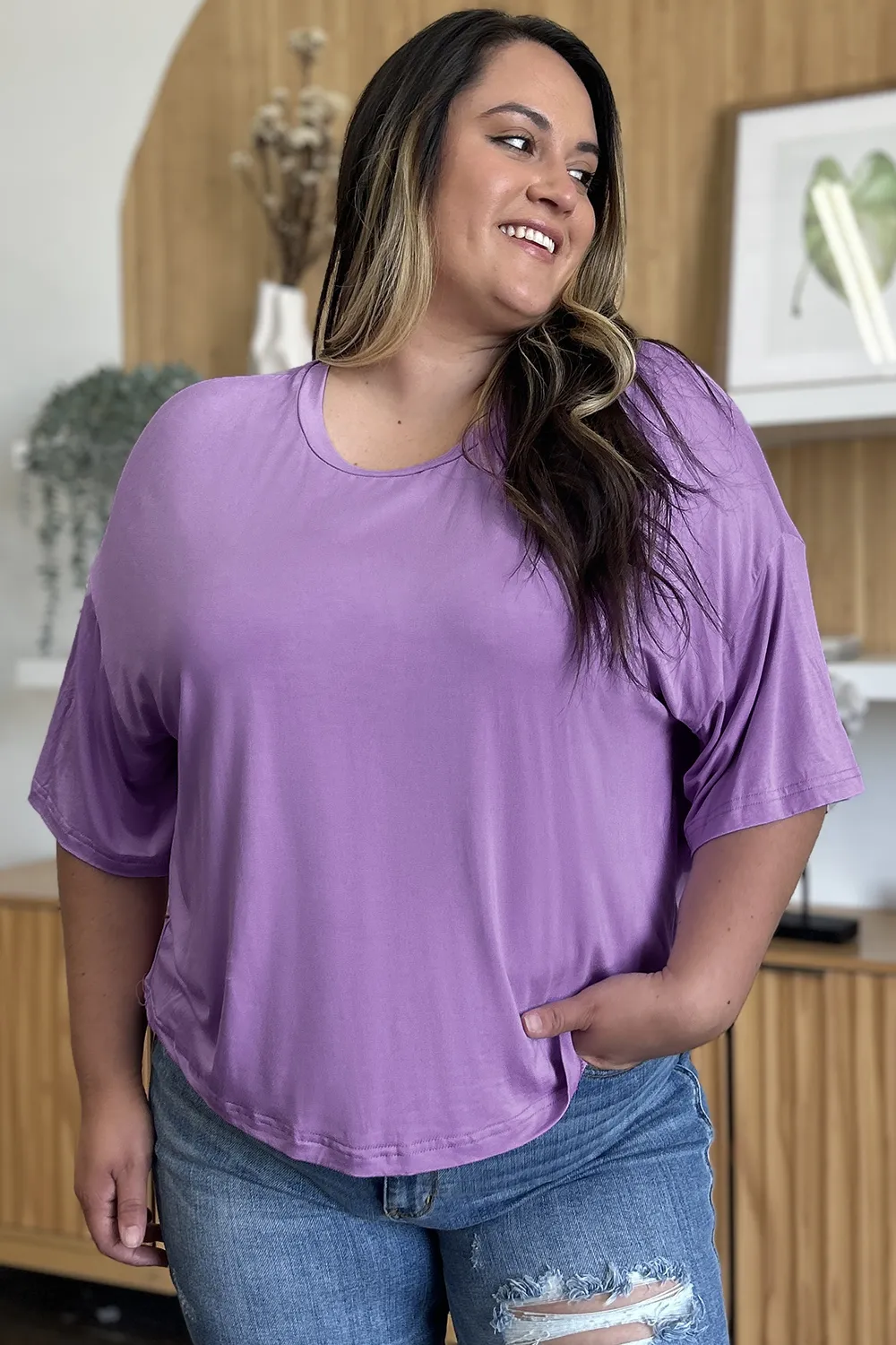 Bamboo Full Size Round Neck Drop Shoulder T-Shirt, image 14
