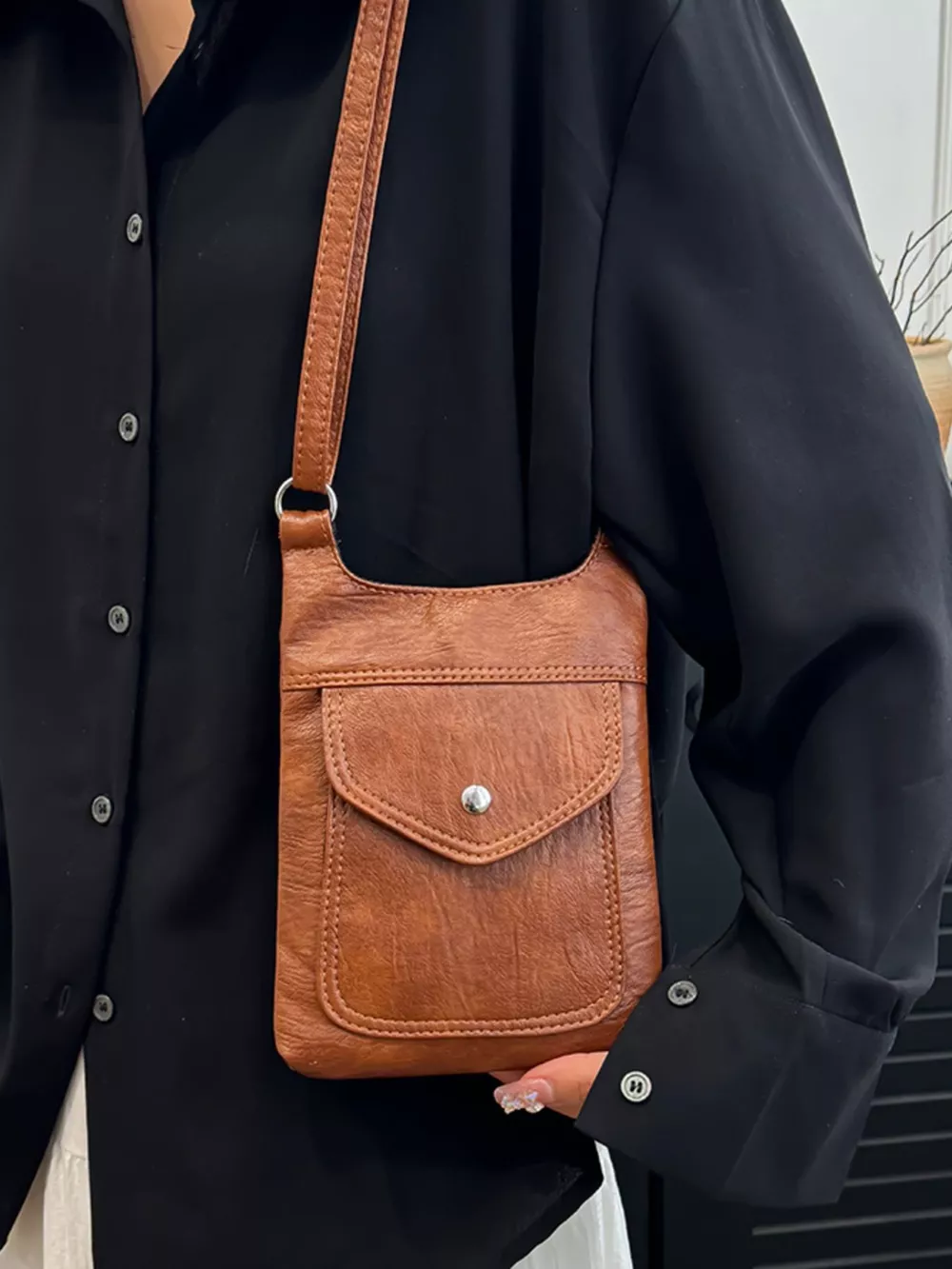Adjustable Strap Leather Crossbody Bag, image 6