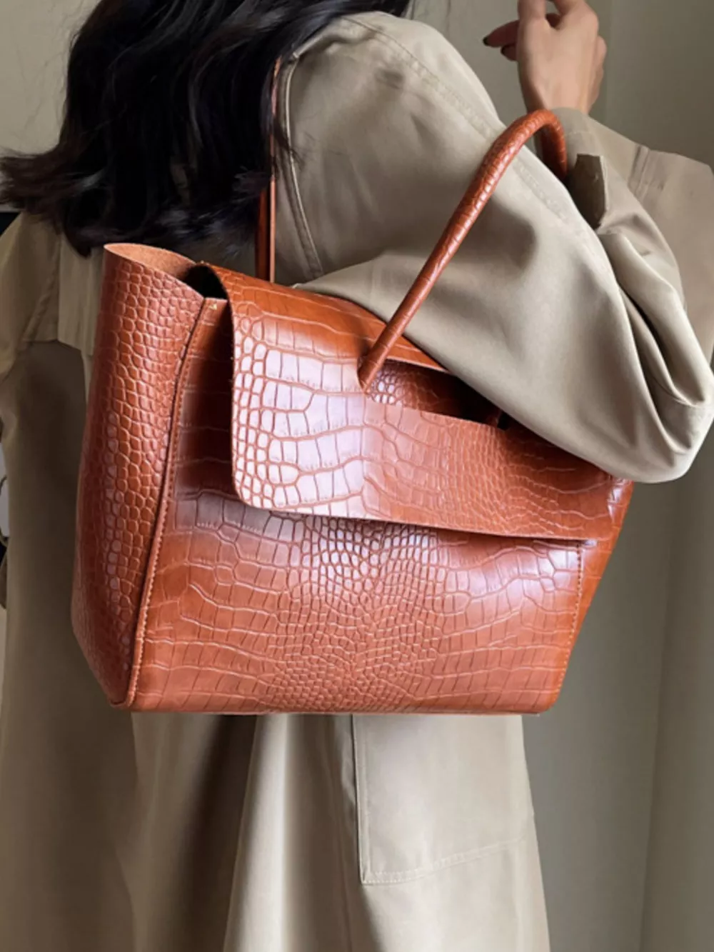 Crocodile Embossed Tote Bag, image 8