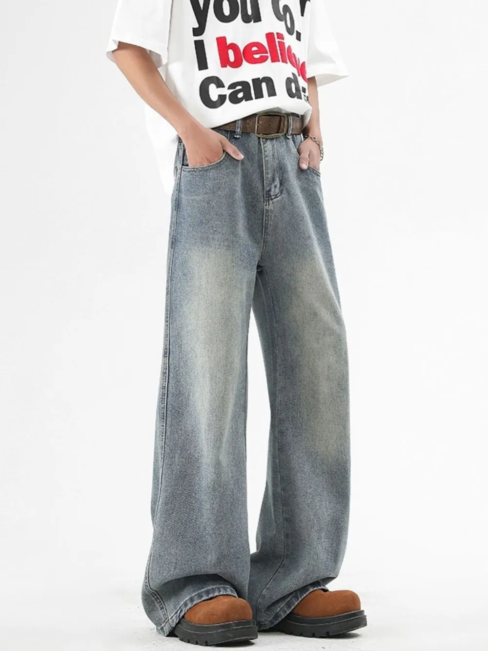 Men's Plus Size Washed Wide Leg Jeans, image 4