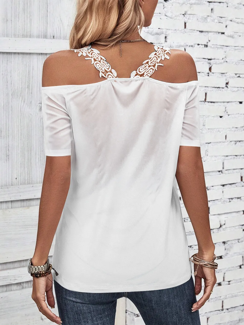Full Size Lace Detail Short Sleeve T-Shirt, image 9