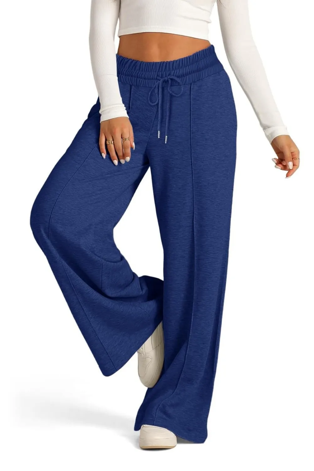 Drawstring Elastic Waist Wide Leg Pants, image 7