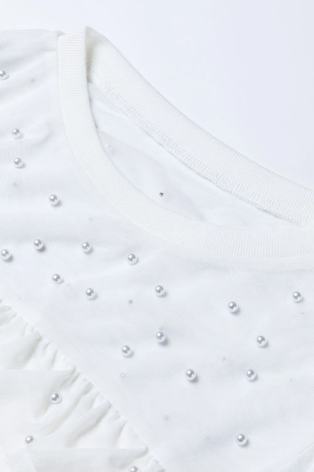 Pearl Decor Mesh Patchwork Ribbed Long Sleeve Top, image 6