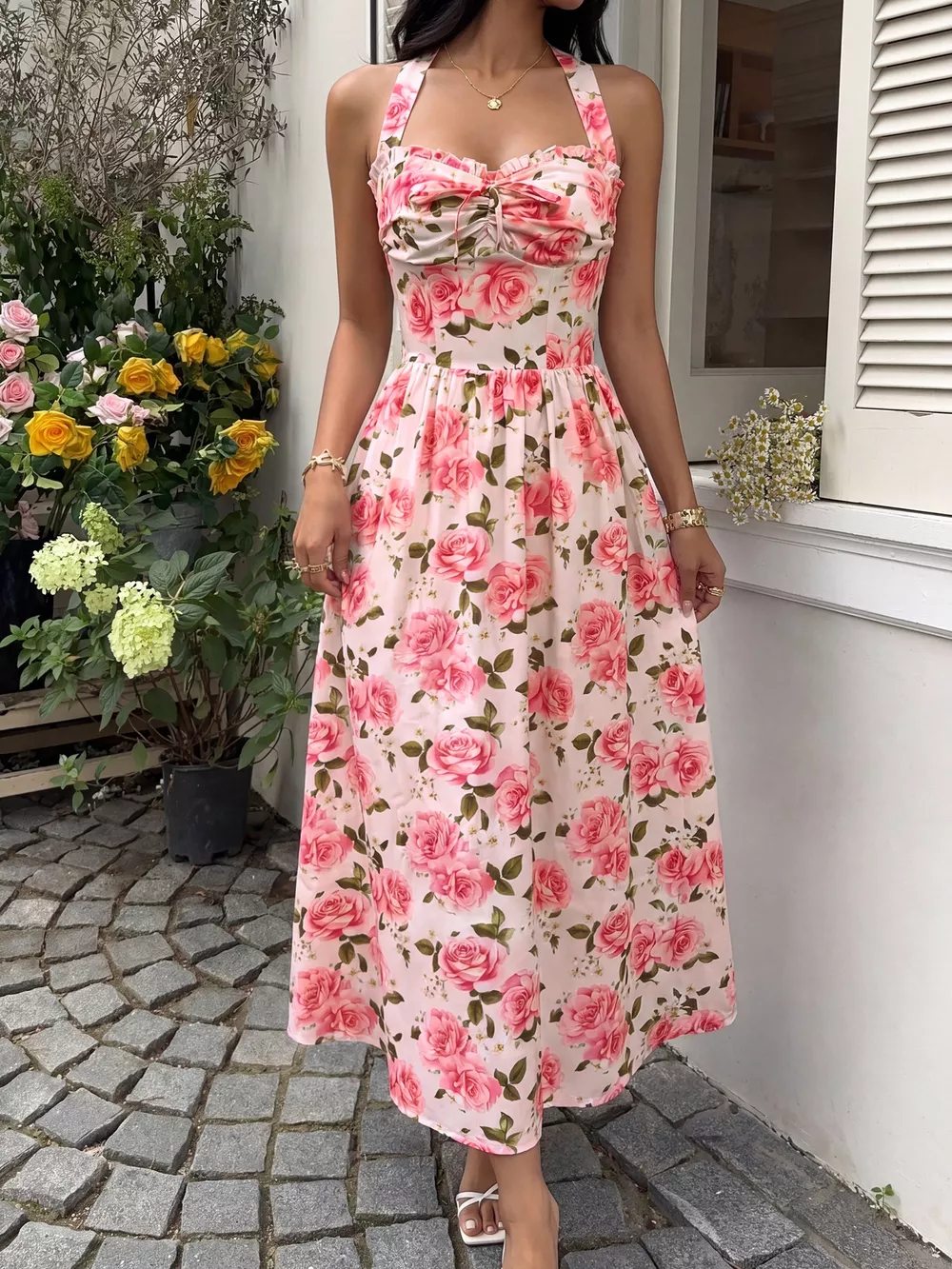 Floral Print Halter Neck Midi Dress, image 4