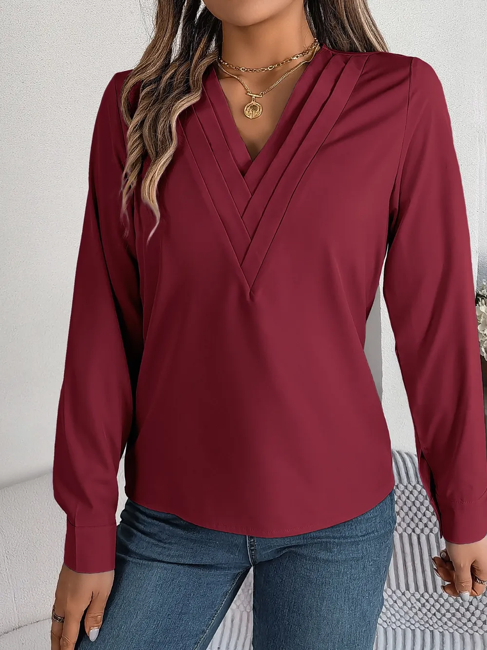 V-Neck Long Sleeve Blouse, image 18