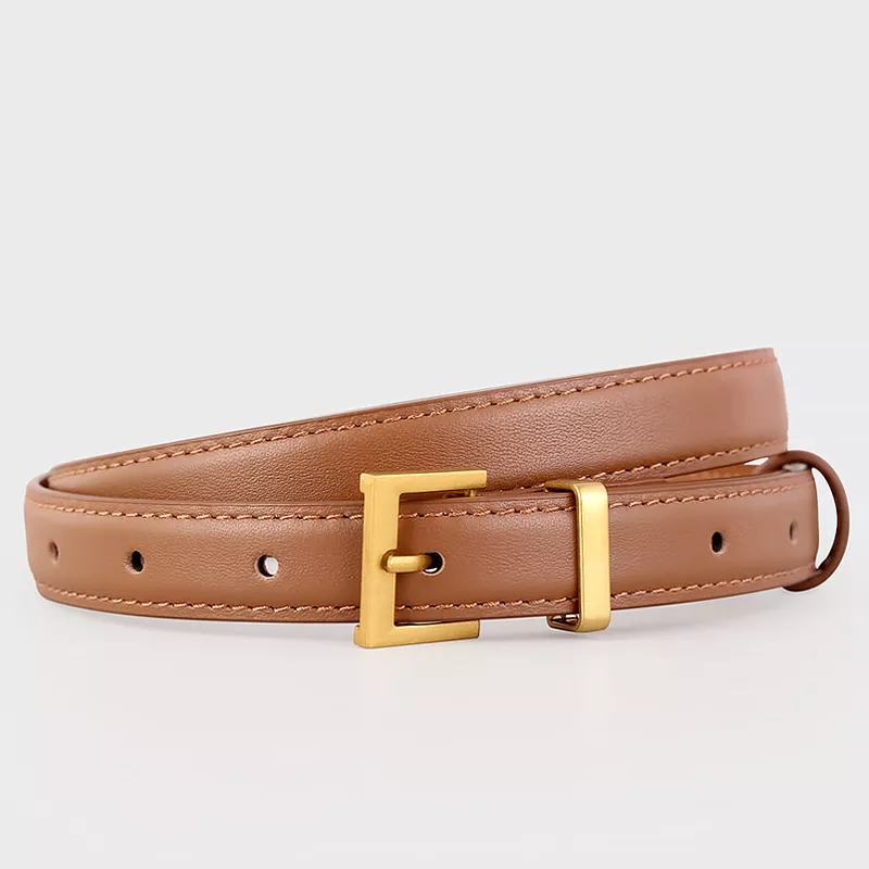 Leather Skinny Belt with Golden Buckle, image 5