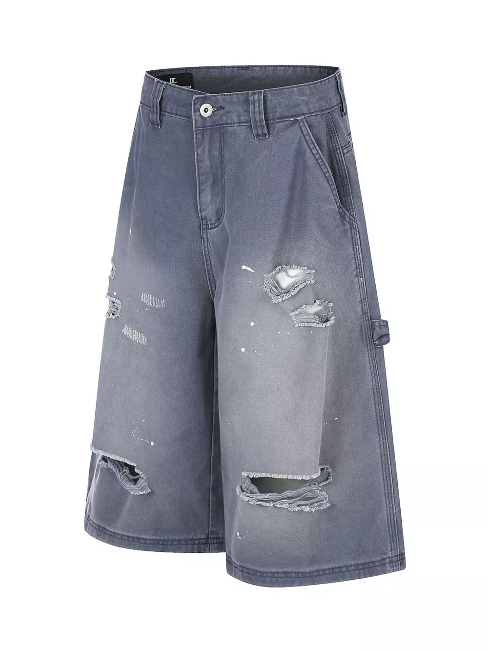 Men's Distressed Wide-Leg Denim Capris, image 2