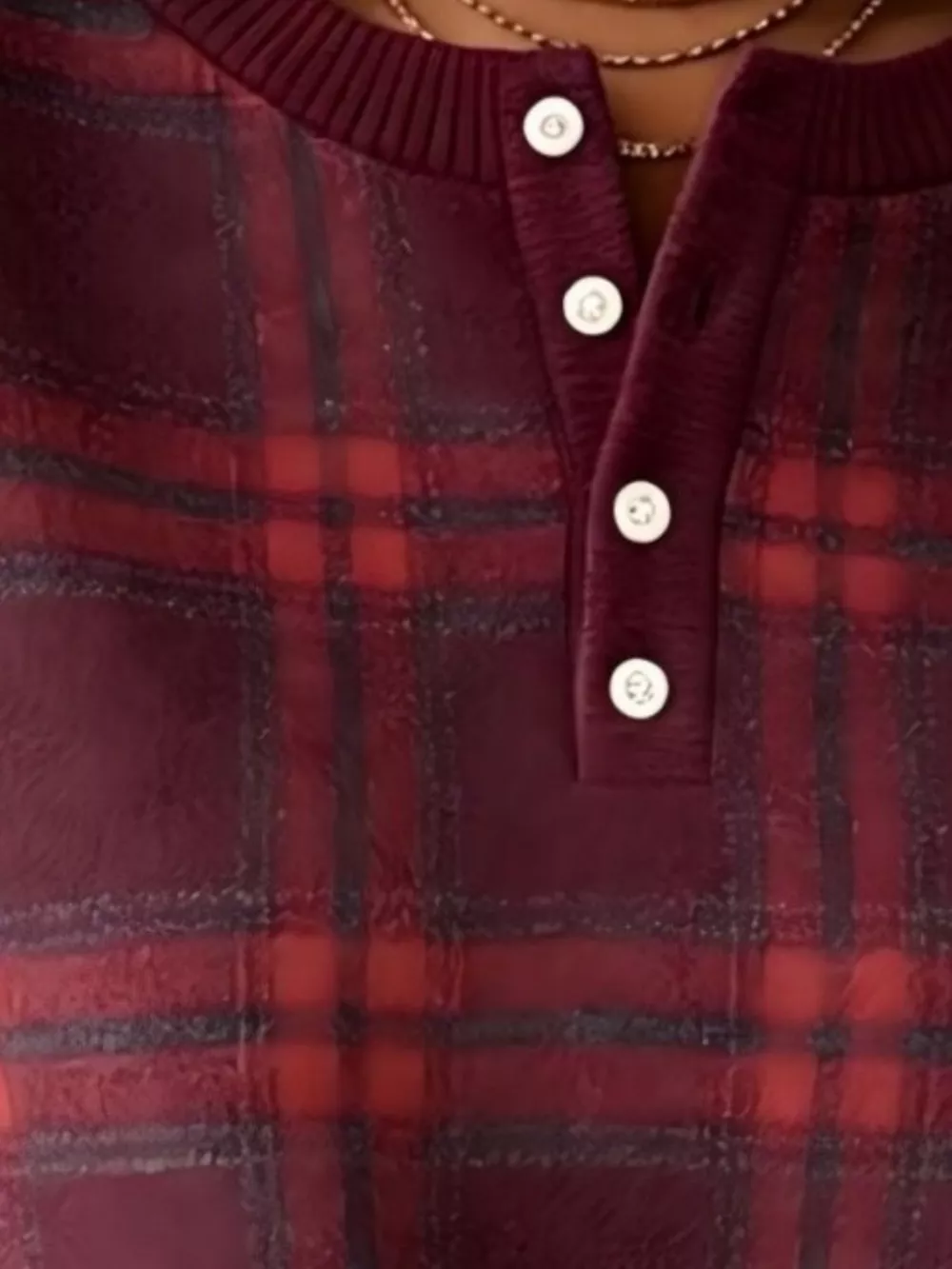 Full Size Plaid Button Detail Long Sleeve Sweatshirt Plus Size, image 9