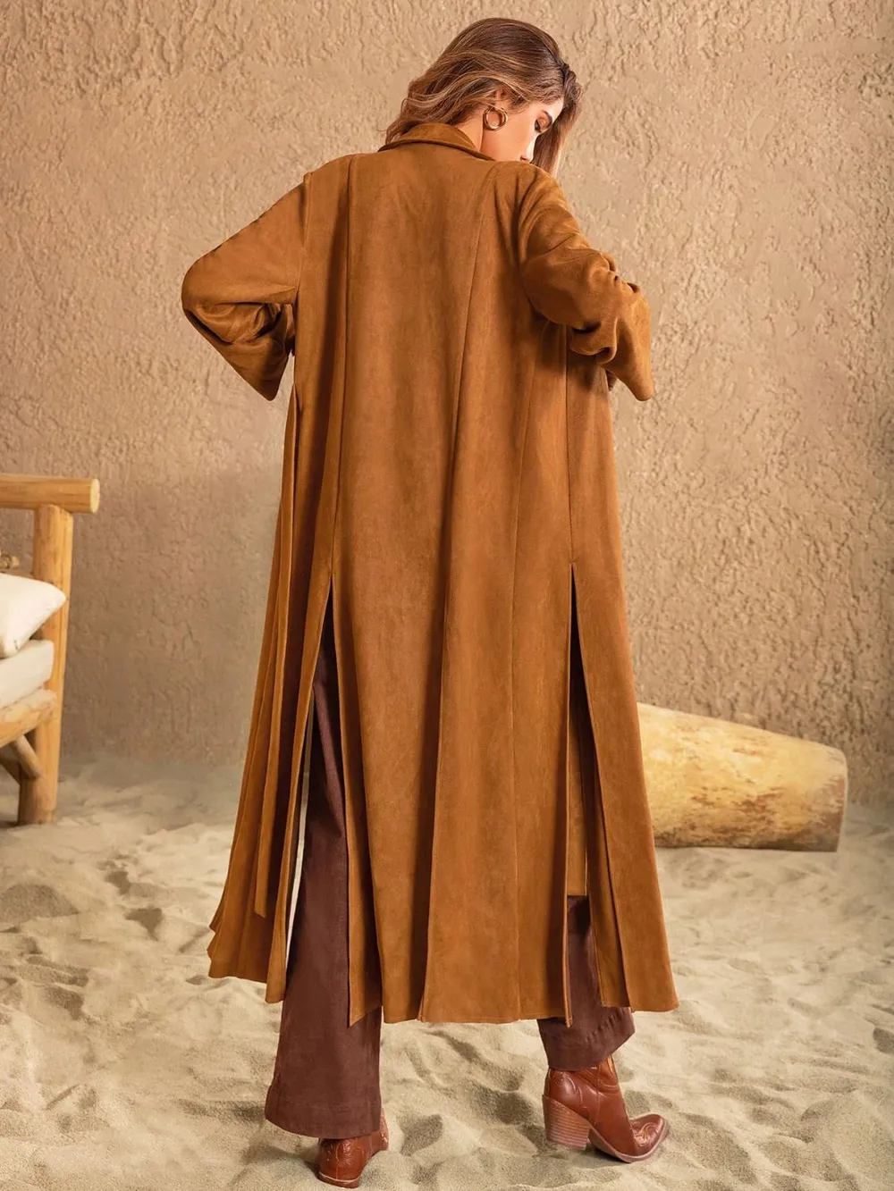 Slit Tied Collared Neck Longline Coat, image 2