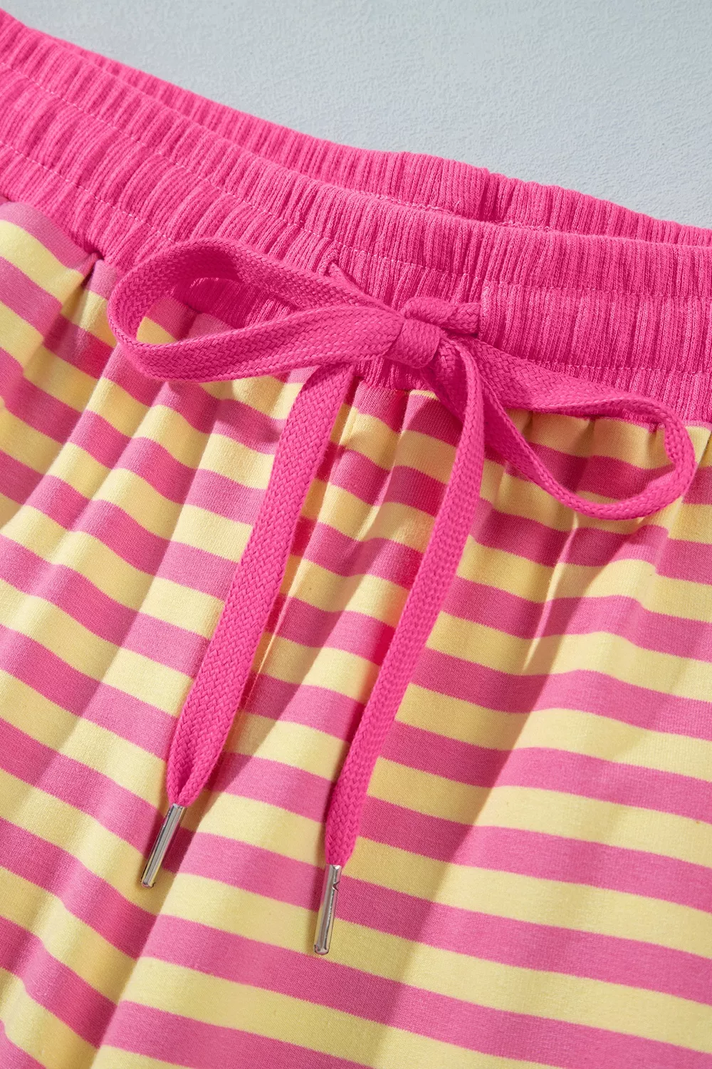 Stripe Colorblock Trim Crew Neck Loose Tee Drawstring Elastic Waist 2pcs Pant Set, image 18