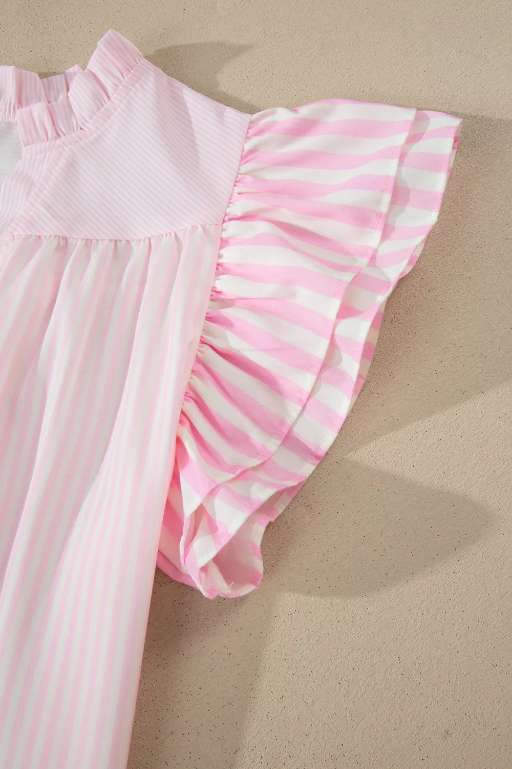Stripe Contrast Trim V Neck Flutter Sleeve Blouse, image 6