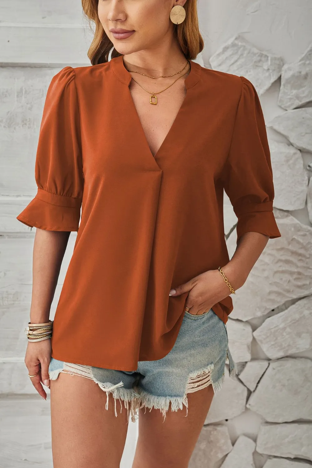 Notched Half Sleeve T-Shirt, image 13