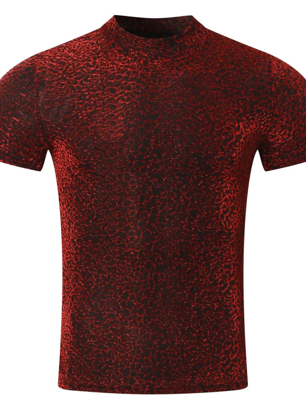Men's Full Size Glitter Mock Neck Short Sleeve Top Plus Size, image 6