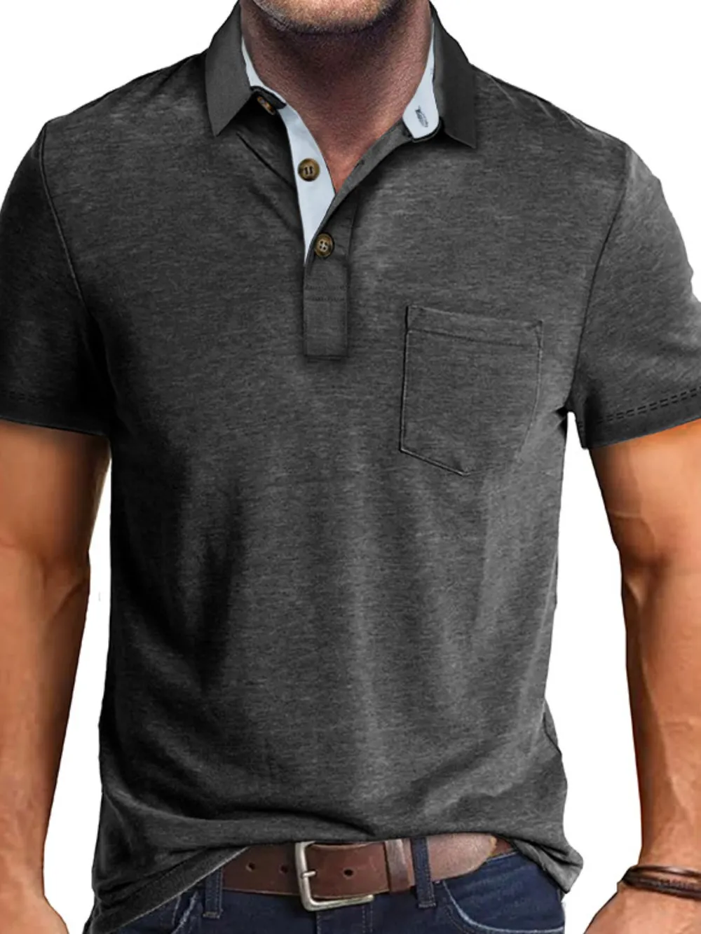 Men's Full Size Classic Heathered Pocket Polo Shirt Plus Size, image 7