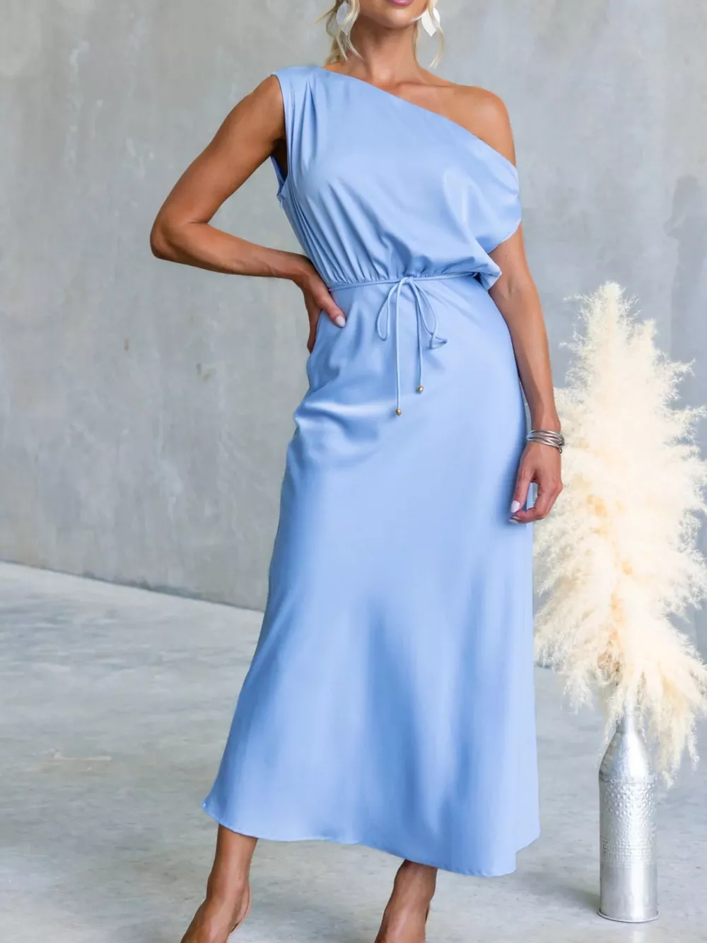 One-Shoulder Tied Midi Dress, image 3