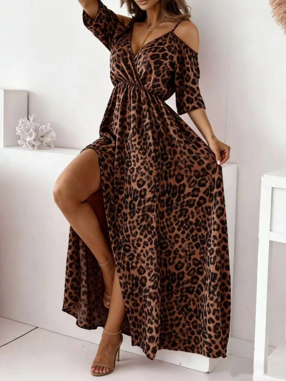 Slit Cold Shoulder Maxi Dress, image 13