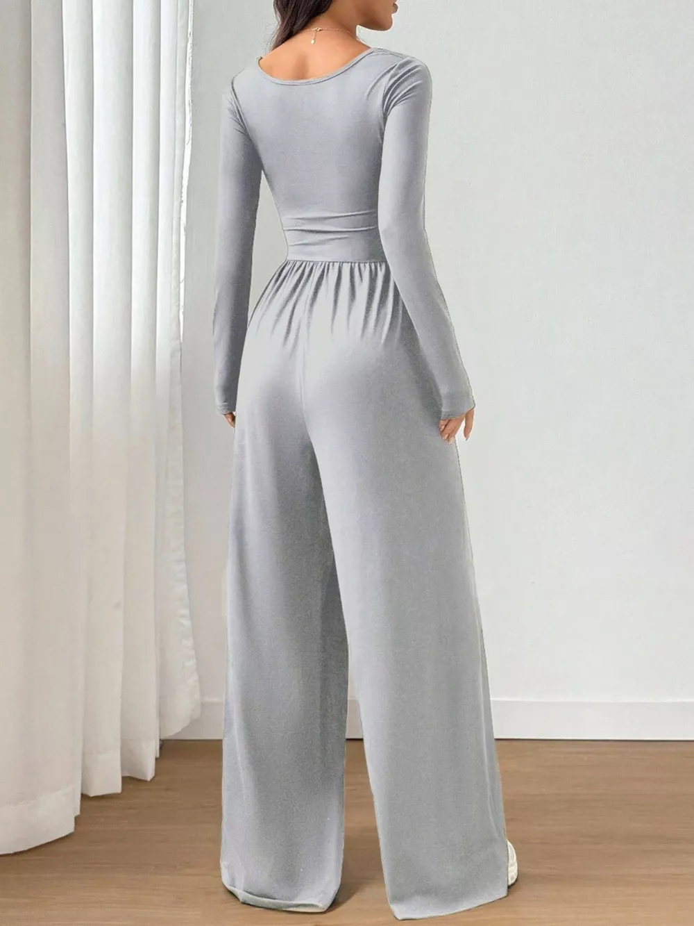 Ruched Square Neck Wide-Leg Jumpsuit, image 6