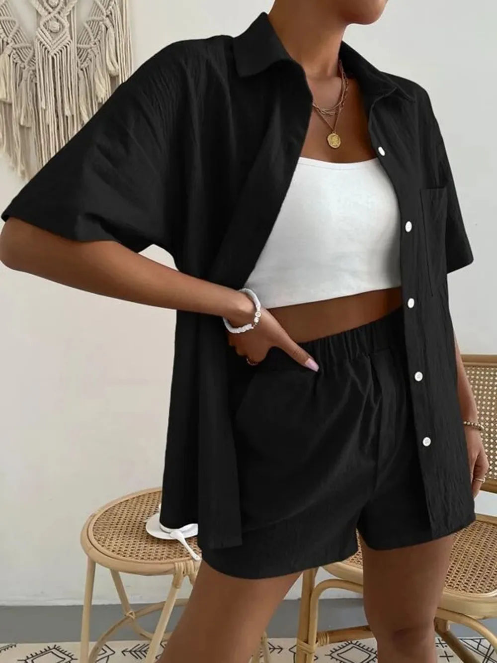 Button Up Short Sleeve Shirt and Shorts Set, image 3
