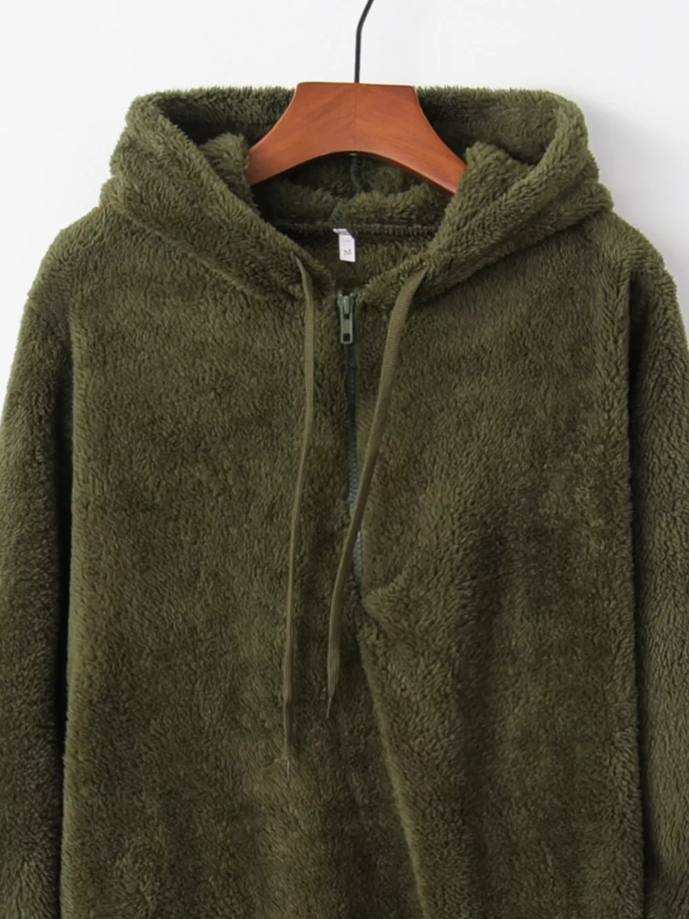Full Size Half Zip Drawstring Fleece Hoodie Plus Size, image 18
