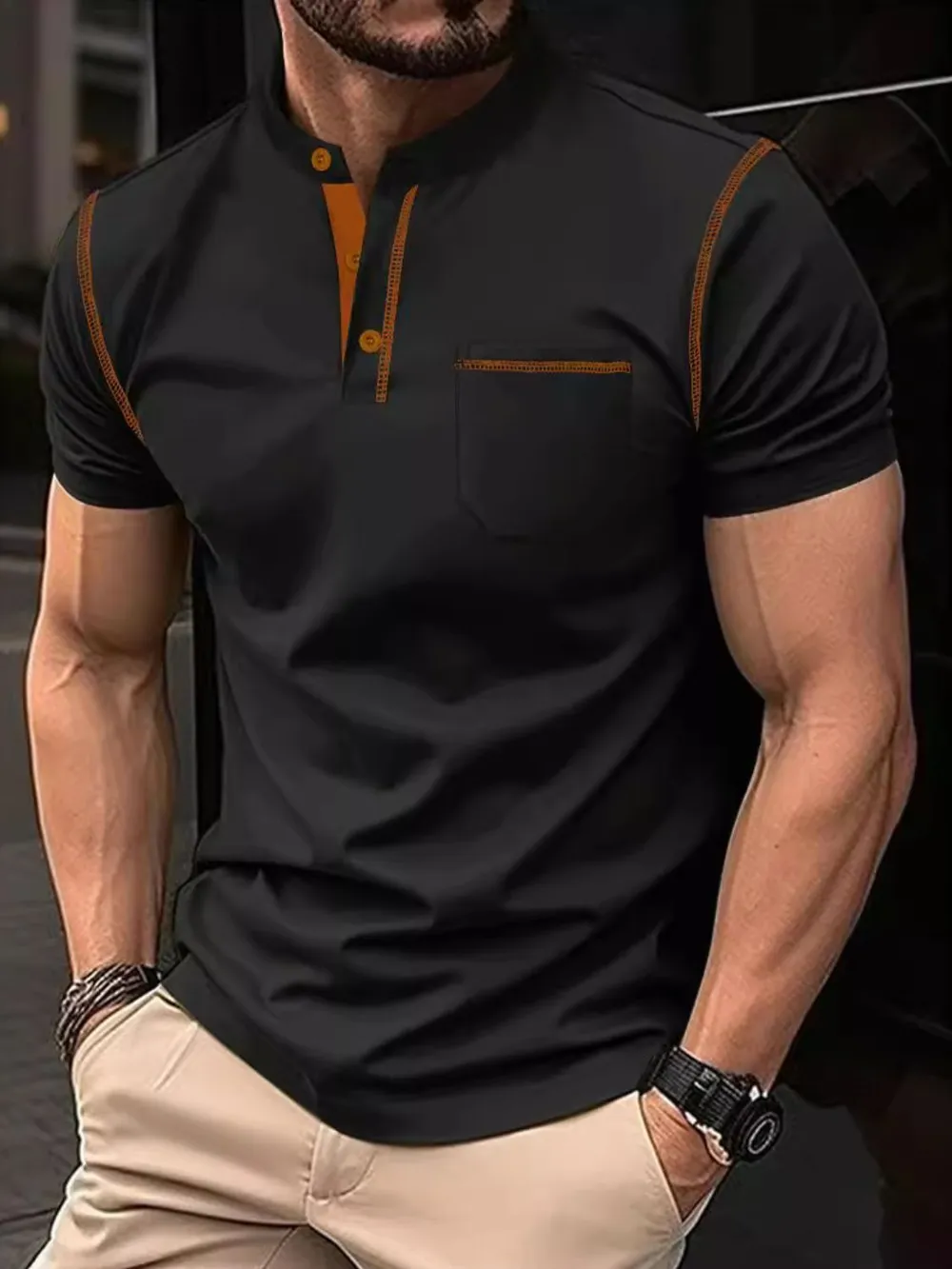 Men's Full Size Button Detail Short Sleeve Polo Plus Size, image 5