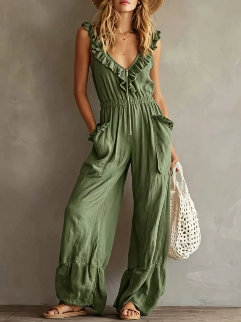 Ruffled V-Neck Wide Leg Jumpsuit, image 26
