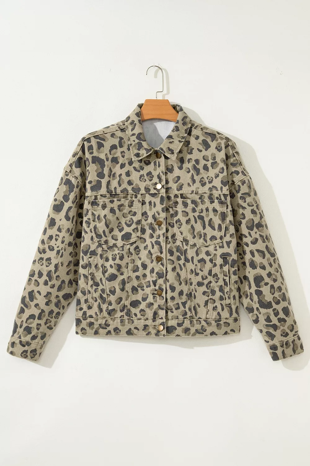 Leopard Print Seam Detail Button Down Denim Jacket, image 3