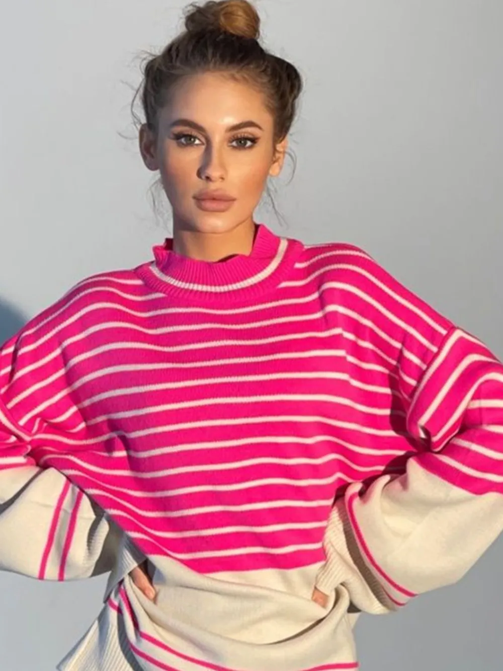 Striped Mock Neck Long Sleeve Sweater, image 10