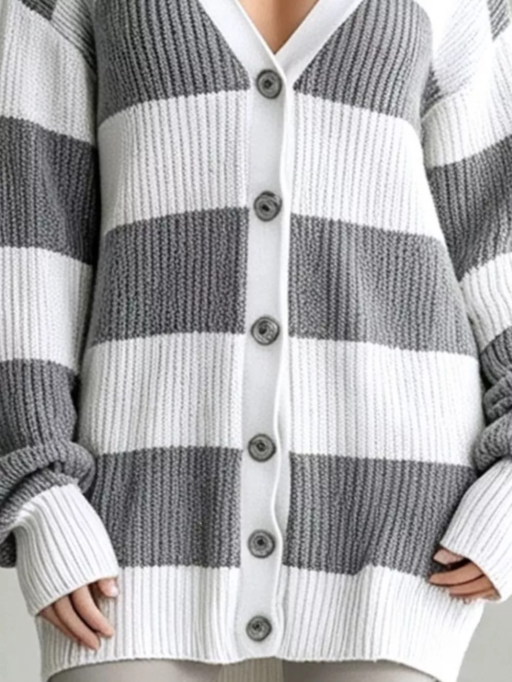 Striped V-Neck Button-Down Cardigan, image 9