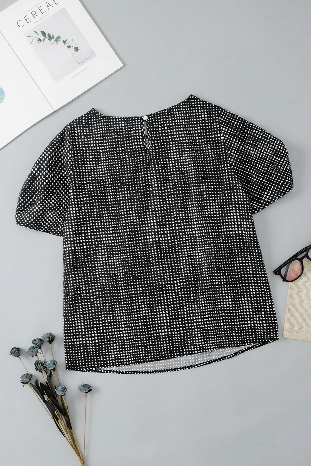 Printed Round Neck Short Sleeve Blouse, image 3