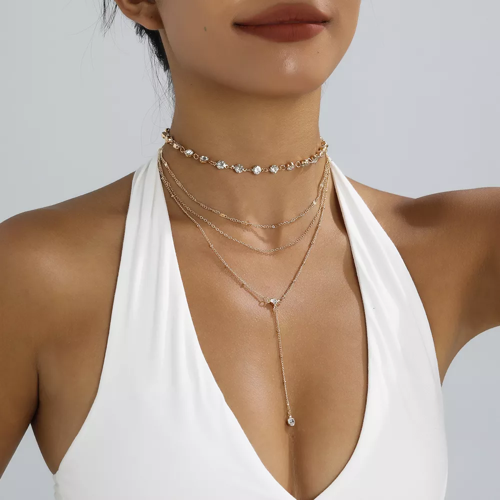 Multi-Layered Rhinestone Choker Necklace, image 4