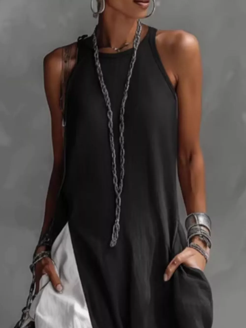 Two-Tone Sleeveless Maxi Dress, image 9