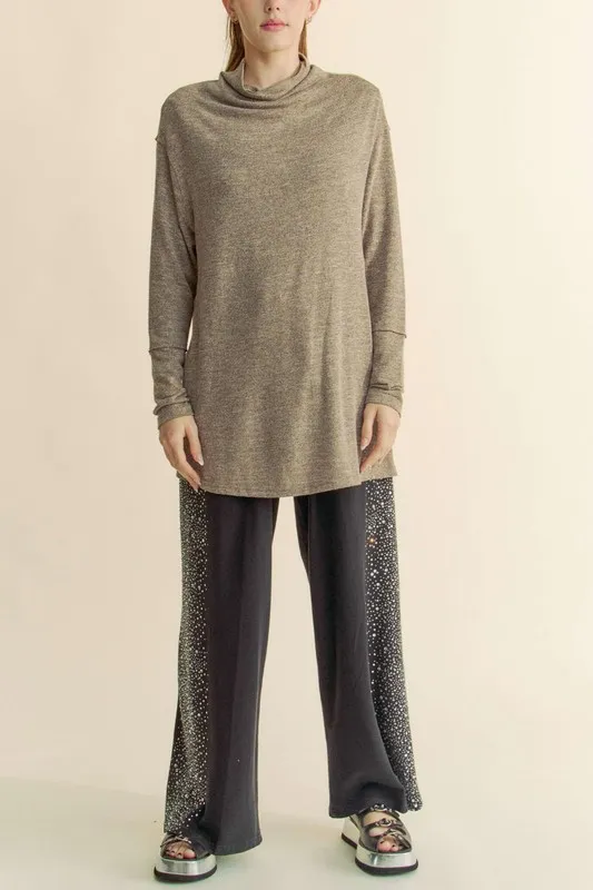 Slit Mock Neck Long Sleeve Top, image 5